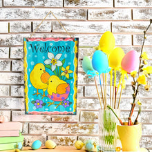 Load image into Gallery viewer, Easter Chicks Spring Welcome Decorative Plaque Wall Sign 10 Inches