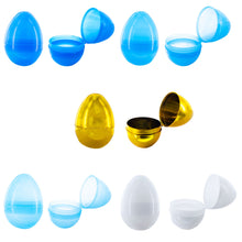 Load image into Gallery viewer, Set of 46 Blue Plastic Eggs, 1 White Egg, and 1 Gilded Golden Easter Egg
