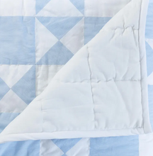 Load image into Gallery viewer, Handmade Blue White Cotton Quilt Bedspread Geometric Patchwork Bedding