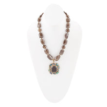 Load image into Gallery viewer, Tribecca Blue Abalone and Black Smoky Quartz Golden Statement Necklace