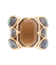 Load image into Gallery viewer, Tribecca Smoky Brown Quartz and Abalone Statement Golden Ring
