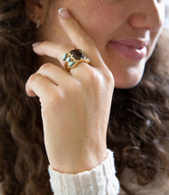 Load image into Gallery viewer, Tribecca Smoky Brown Quartz and Abalone Statement Golden Ring