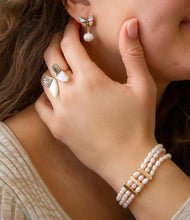 Load image into Gallery viewer, Triple Freshwater White Pearl Classic Golden Stretch Bracelet