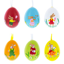 Load image into Gallery viewer, Set of 6 Real Easter Egg Ornaments with Bunnies Decorations