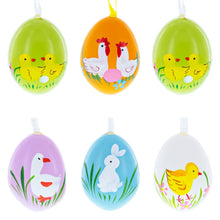 Load image into Gallery viewer, Set of 6 Real Eggshell Bunny and Friends Easter Egg Ornaments