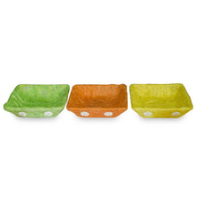 Load image into Gallery viewer, Set of 3 Green, Orange &amp; Yellow Sisal Silk Trays 7 Inches