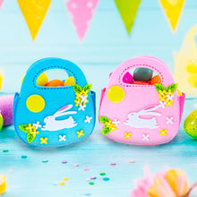 Load image into Gallery viewer, Set of 2 Easter Baskets White Bunnies Pink and Blue Felt Totes 7.5 Inches