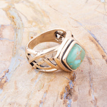 Load image into Gallery viewer, Blue Turquoise and Golden Bronze Cut Out Ring