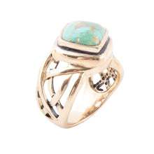 Load image into Gallery viewer, Blue Turquoise and Golden Bronze Cut Out Ring