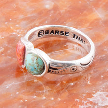 Load image into Gallery viewer, Blue Turquoise and Orange Coral Duo Sterling Silver Ring
