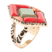 Load image into Gallery viewer, Turquoise and Coral Tapestry Ring