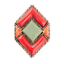 Load image into Gallery viewer, Turquoise and Coral Tapestry Ring