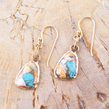 Load image into Gallery viewer, Turquoise and Spiny Oyster Matrix and Bronze Earrings