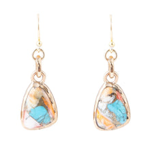 Load image into Gallery viewer, Turquoise and Spiny Oyster Matrix and Bronze Earrings