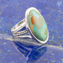 Load image into Gallery viewer, Blue Turquoise and Sterling Silver Oval Ring