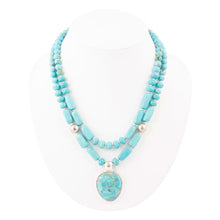 Load image into Gallery viewer, Double Stranded Blue Turquoise Sterling Silver Statement Pendant Necklace