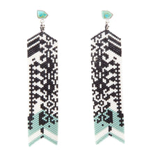 Load image into Gallery viewer, Turquoise Long Woven Seed Bead Earrings