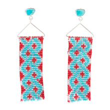 Load image into Gallery viewer, Turquoise Woven Seed Bead Earrings