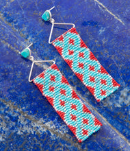 Load image into Gallery viewer, Turquoise Woven Seed Bead Earrings
