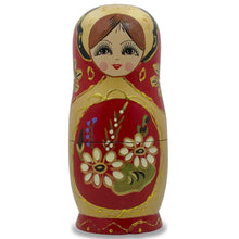 Load image into Gallery viewer, Set of 5 White Flowers on Red Nesting Dolls 6.5 Inches