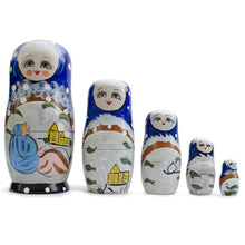 Load image into Gallery viewer, Set of 5 Winter Village Scene Nesting Dolls  6.5 Inches
