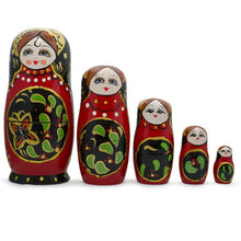 Load image into Gallery viewer, Set of 5 Red &amp; Black Wooden Nesting Dolls Matryoshka 6.5 Inches