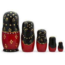 Load image into Gallery viewer, Set of 5 Red &amp; Black Wooden Nesting Dolls Matryoshka 6.5 Inches