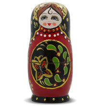 Load image into Gallery viewer, Set of 5 Red &amp; Black Wooden Nesting Dolls Matryoshka 6.5 Inches