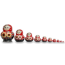 Load image into Gallery viewer, Set of 10 Daisy Flowers on Red Dress Nesting Dolls  7 Inches