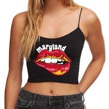 Load image into Gallery viewer, Maryland Terps Lips Black Spaghetti Tank