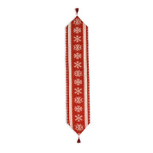 Load image into Gallery viewer, Snowflakes on Red Pattern Christmas Tablecloth Holiday Runner 76.5 Inches