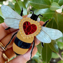 Load image into Gallery viewer, Victorian Age Inspired Insect Jewels Statement Acrylic Brooch - Bee with Diamond Heart by Makokot Design