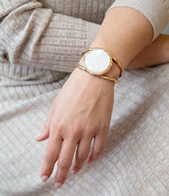 Load image into Gallery viewer, White Mother of Pearl Golden Bamboo Cuff Bracelet