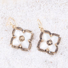 Load image into Gallery viewer, White Mother of Pearl Maltese Cross Golden Drop Earrings