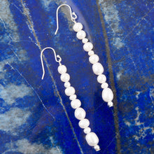 Load image into Gallery viewer, White Pearl Linear Sterling Silver Drop Earrings