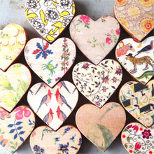Load image into Gallery viewer, Fabric-Faced Wooden Hearts