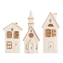 Load image into Gallery viewer, Ivory Christmas Village 3-Piece Set with 22K Gold Accents