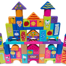 Load image into Gallery viewer, Set of 90 Colorful Wooden Building Blocks Educational Stacking Toy Castle