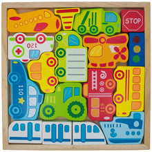 Load image into Gallery viewer, Cars, Ship, Plane, Helicopter and Sign Learning Wooden Blocks Puzzle