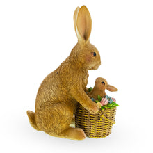 Load image into Gallery viewer, Mother &amp; Baby Bunny Figurine – Rustic Easter &amp; Spring Decor with Floral Basket 7.4 Inches