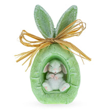 Load image into Gallery viewer, Rustic Bunny Nest Egg Decoration – Green Burlap-Style Easter Ornament with Raffia Bow