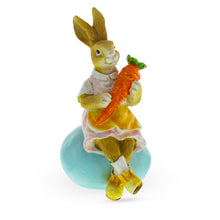 Load image into Gallery viewer, Easter Bunny Figurine – Vintage-Style Rabbit Sitting on Egg with Carrot 5.2 Inches