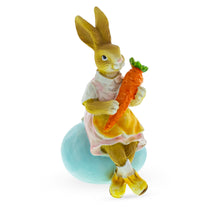 Load image into Gallery viewer, Easter Bunny Figurine – Vintage-Style Rabbit Sitting on Egg with Carrot 5.2 Inches