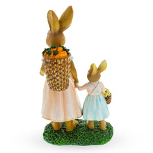Load image into Gallery viewer, Mother &amp; Child Easter Bunny Figurine – Vintage Style Spring Rabbit Statue with Baskets 11 Inches