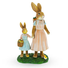 Load image into Gallery viewer, Mother &amp; Child Easter Bunny Figurine – Vintage Style Spring Rabbit Statue with Baskets 11 Inches