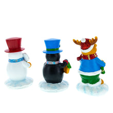 Load image into Gallery viewer, Set of 3 Holiday Stocking Holders Hangers – Snowman, Penguin, and Reindeer Christmas Mantel Decor