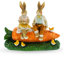 Load image into Gallery viewer, Bunny Couple in Love Sitting on a Carrot Figurine