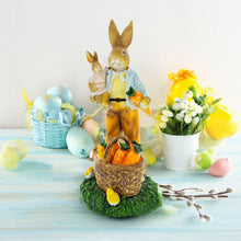 Load image into Gallery viewer, Father &amp; Child Easter Bunny Figurine – Spring Rabbit Statue with Carrots &amp; Chicks 11 Inches