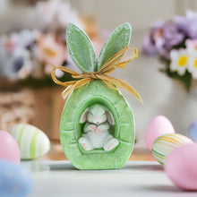 Load image into Gallery viewer, Rustic Bunny Nest Egg Decoration – Green Burlap-Style Easter Ornament with Raffia Bow