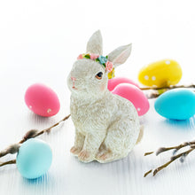 Load image into Gallery viewer, Floral Crown Bunny Figurine – Elegant Spring &amp; Easter Rabbit Decoration 4.2 Inches